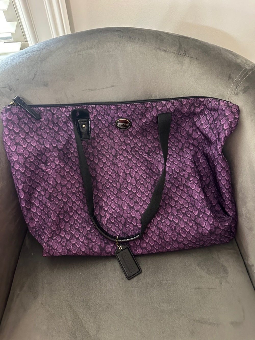 Coach Purple Snake-Scale Tote Purse Bag